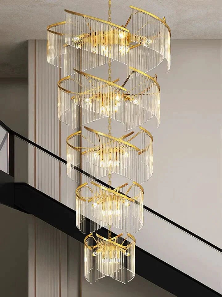 Oversized Modern Designer Creative Multi - tiered Luxury Spiral Crystal Chandelier For High - ceiling Foyer/Entryway/Hallway - fovolighting