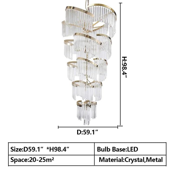 Oversized Modern Designer Creative Multi - tiered Luxury Spiral Crystal Chandelier For High - ceiling Foyer/Entryway/Hallway - fovolighting
