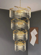 Oversized Modern Designer Creative Multi - tiered Luxury Spiral Crystal Chandelier For High - ceiling Foyer/Entryway/Hallway - fovolighting