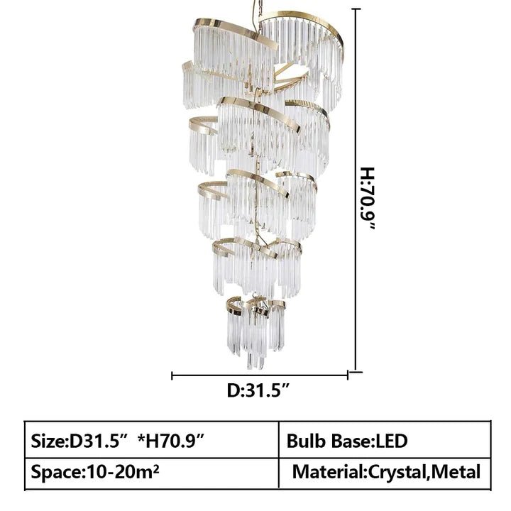 Oversized Modern Designer Creative Multi - tiered Luxury Spiral Crystal Chandelier For High - ceiling Foyer/Entryway/Hallway - fovolighting