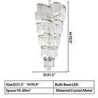 Oversized Modern Designer Creative Multi - tiered Luxury Spiral Crystal Chandelier For High - ceiling Foyer/Entryway/Hallway - fovolighting