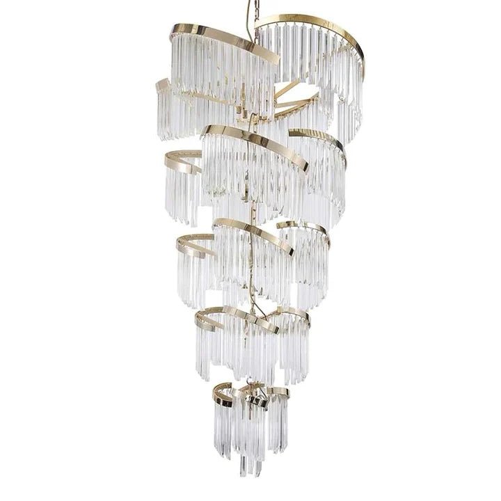 Oversized Modern Designer Creative Multi - tiered Luxury Spiral Crystal Chandelier For High - ceiling Foyer/Entryway/Hallway - fovolighting