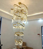 Oversized Modern Designer Creative Multi - tiered Luxury Spiral Crystal Chandelier For High - ceiling Foyer/Entryway/Hallway - fovolighting