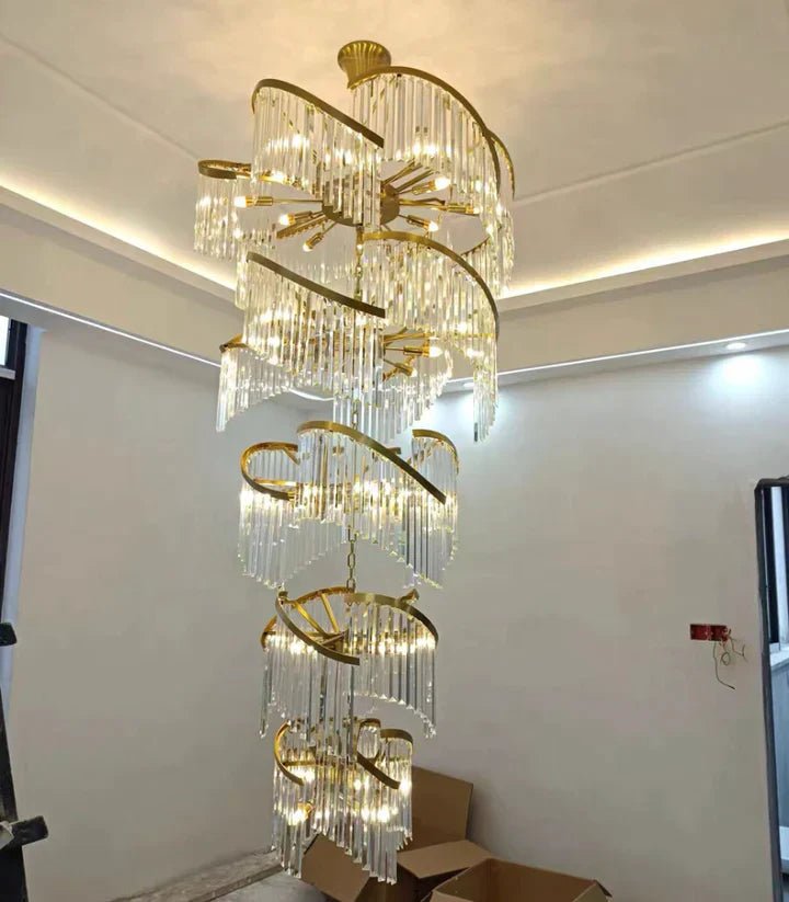 Oversized Modern Designer Creative Multi - tiered Luxury Spiral Crystal Chandelier For High - ceiling Foyer/Entryway/Hallway - fovolighting