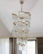 Oversized Modern Designer Creative Multi - tiered Luxury Spiral Crystal Chandelier For High - ceiling Foyer/Entryway/Hallway - fovolighting