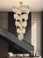 Oversized Modern Designer Creative Multi - tiered Luxury Spiral Crystal Chandelier For High - ceiling Foyer/Entryway/Hallway - fovolighting