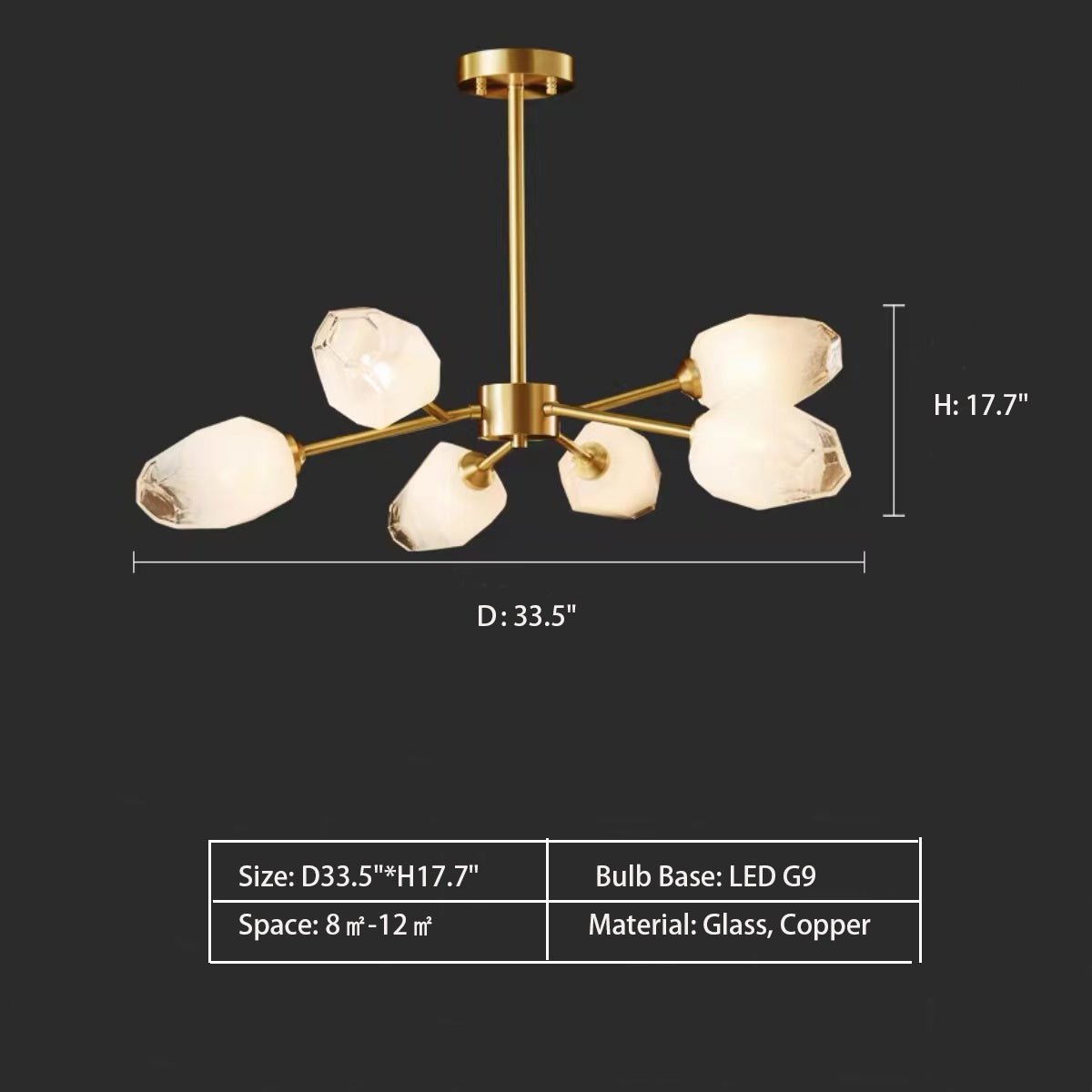 Oversized Modern Sputnik Facet Multiple Glass Chandelier for Living Room/Bedroom - fovolighting