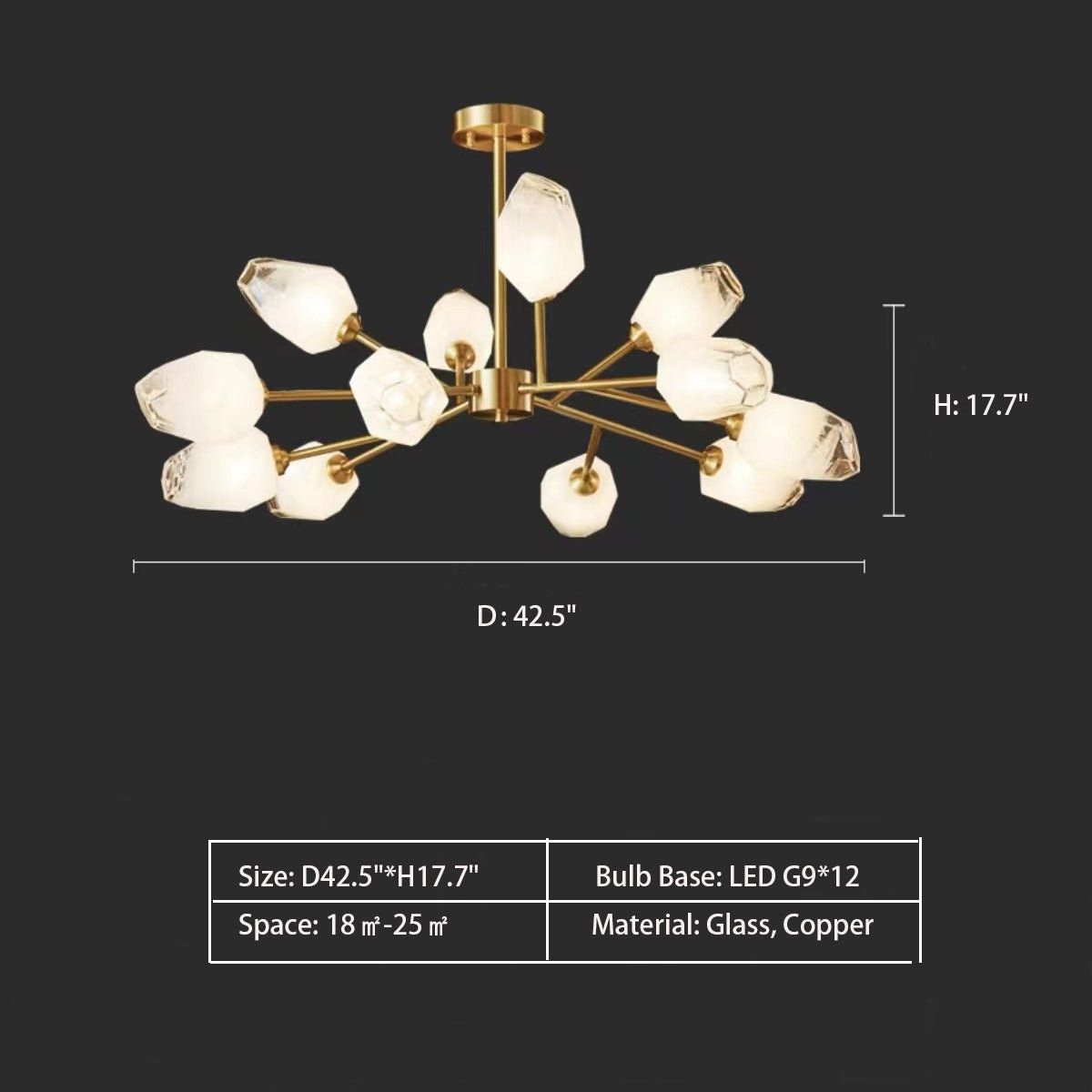 Oversized Modern Sputnik Facet Multiple Glass Chandelier for Living Room/Bedroom - fovolighting