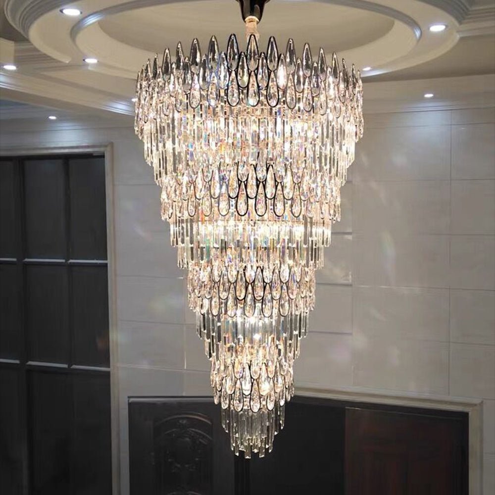 Oversized Multi - layers Luxury Creative Art Crystal Chandelier for Foyer/Staircase/Hallway - fovolighting