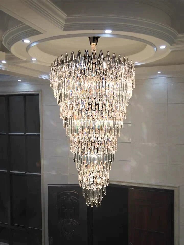Oversized Multi - layers Luxury Creative Art Crystal Chandelier for Foyer/Staircase/Hallway - fovolighting