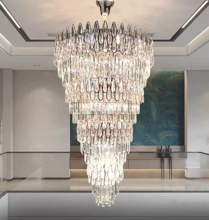 Oversized Multi - layers Luxury Creative Art Crystal Chandelier for Foyer/Staircase/Hallway - fovolighting