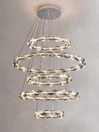 Oversized Multi - Tiered Rings Crystal Chandelier Modern Clear and Grey Crystal Ceiling Light Fixture For Staircase/Foyer/Hallway/Entryway - fovolighting