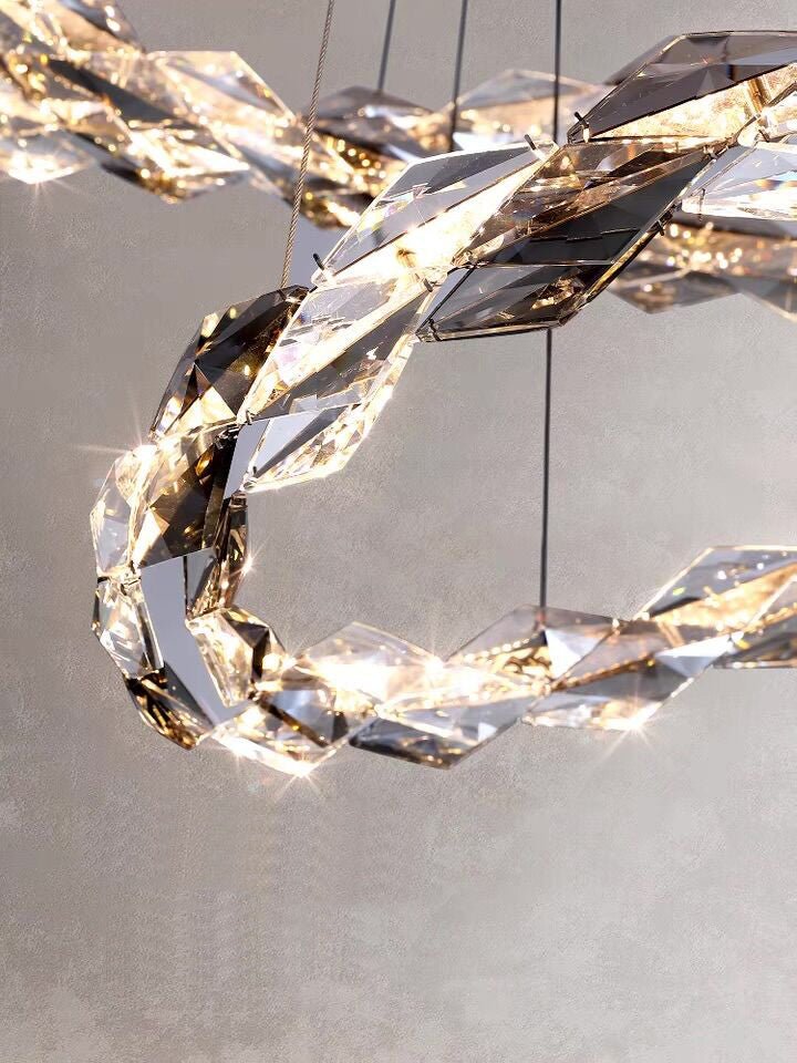 Oversized Multi - Tiered Rings Crystal Chandelier Modern Clear and Grey Crystal Ceiling Light Fixture For Staircase/Foyer/Hallway/Entryway - fovolighting