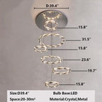 Oversized Multi - Tiered Rings Crystal Chandelier Modern Clear and Grey Crystal Ceiling Light Fixture For Staircase/Foyer/Hallway/Entryway - fovolighting