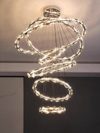 Oversized Multi - Tiered Rings Crystal Chandelier Modern Clear and Grey Crystal Ceiling Light Fixture For Staircase/Foyer/Hallway/Entryway - fovolighting