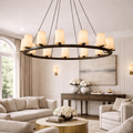 Pauillace Fabric Shade Round Chandelier - fovolighting