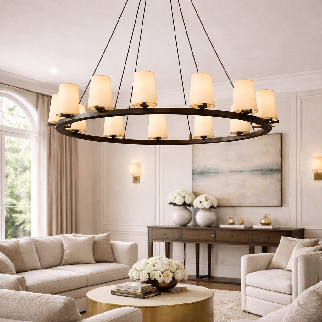 Pauillace Fabric Shade Round Chandelier - fovolighting
