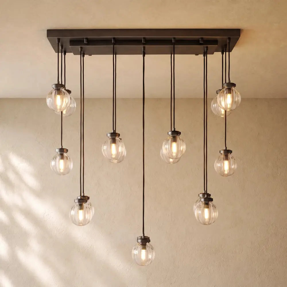 Pearly Rectangular Chandelier - Bronze / 36’’