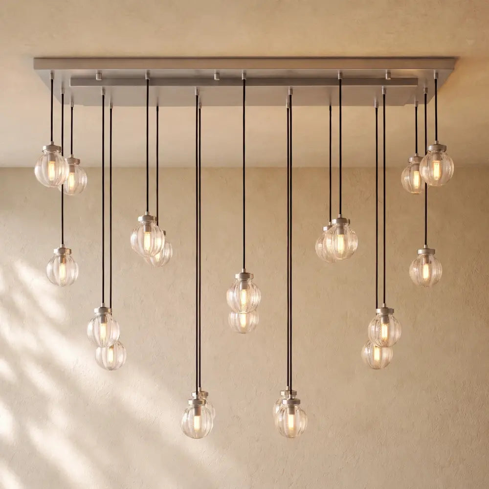 Pearly Rectangular Chandelier - Satin Nickel / 54’’