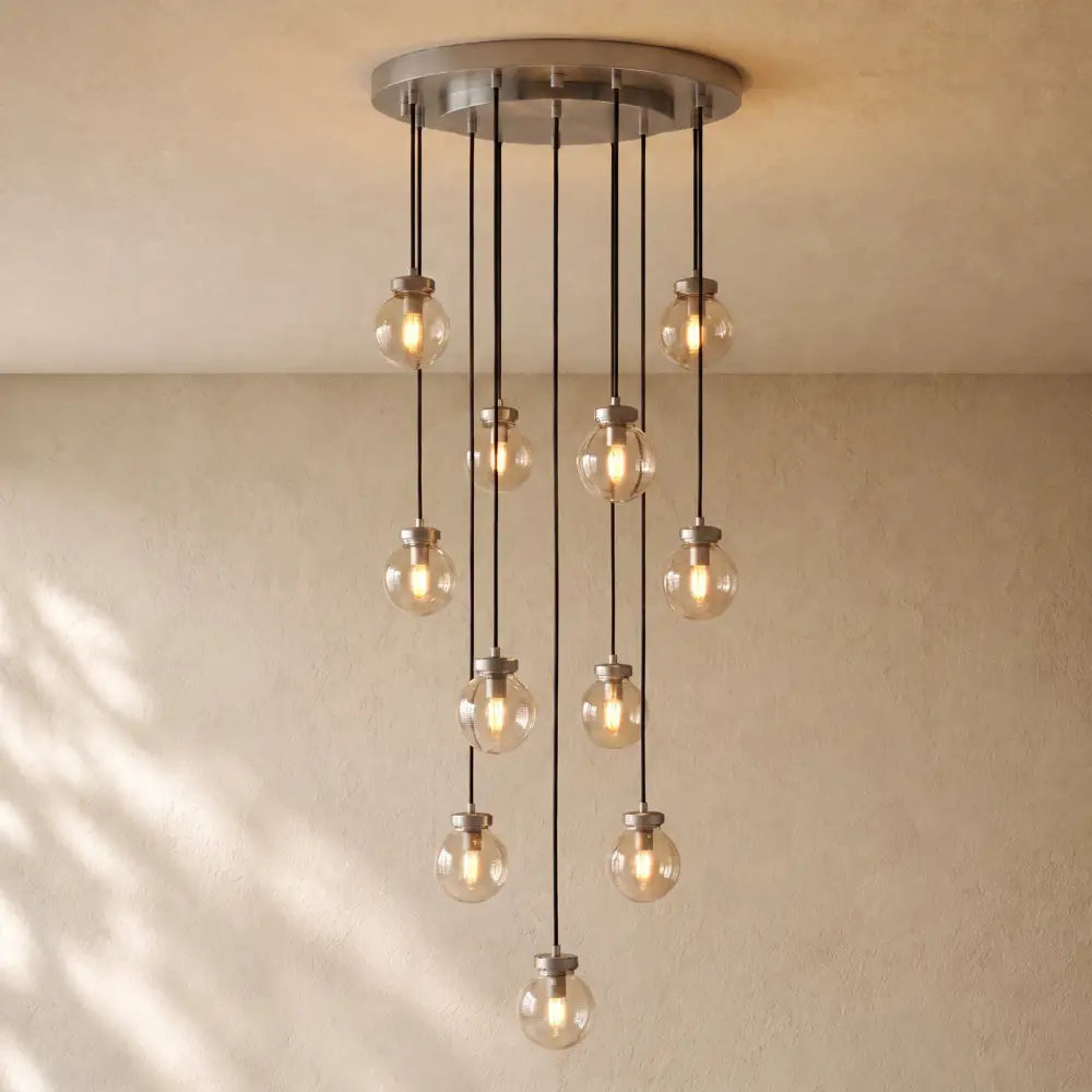 Pearly Round Chandelier - 22’’ / Satin Nickel