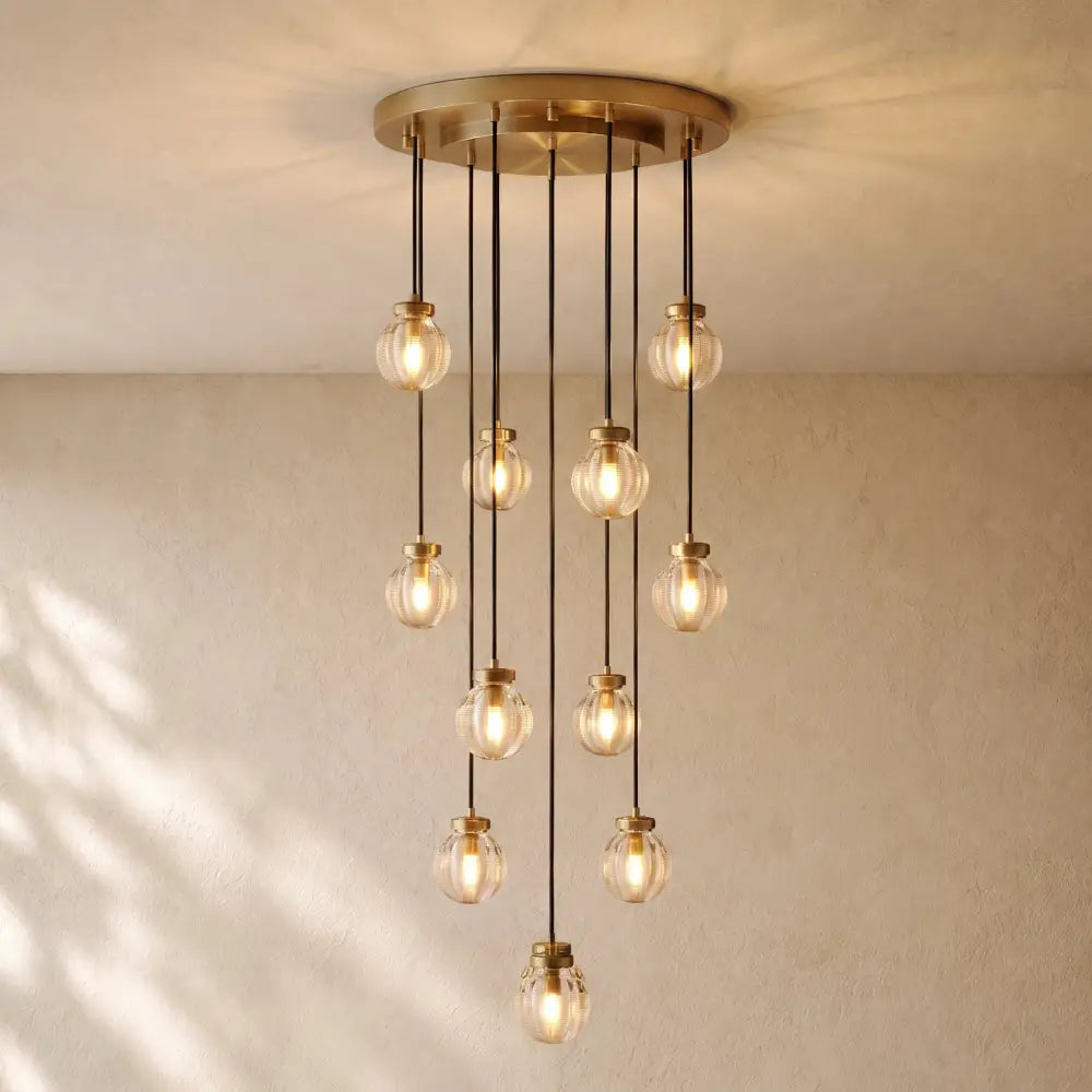 Pearly Round Chandelier - 22’’ / Vintage Brass