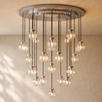 Pearly Round Chandelier - 38’’ / Satin Nickel