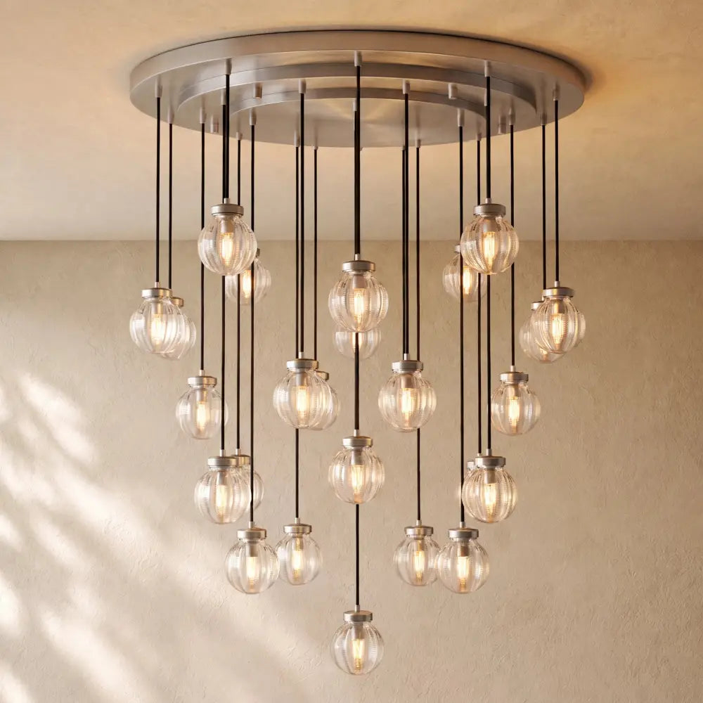 Pearly Round Chandelier - 38’’ / Satin Nickel