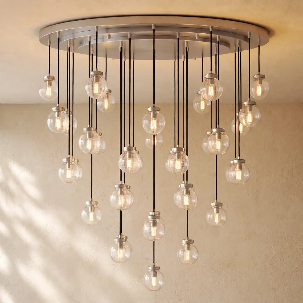 Pearly Round Chandelier - 38’’ / Vintage Brass