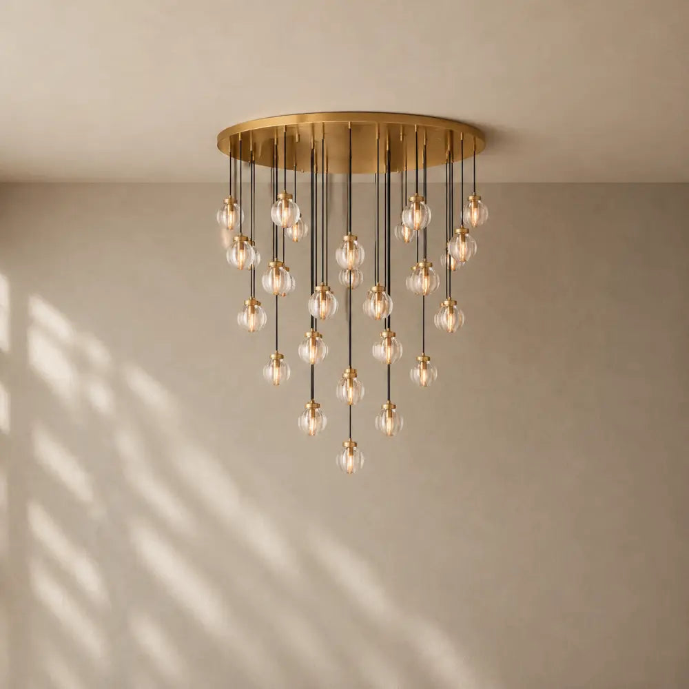 Pearly Round Chandelier - 48’’ / Vintage Brass