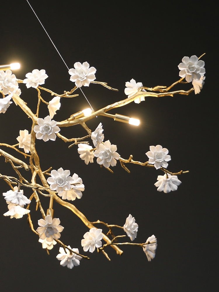 Post - Modern Art Brass and Ceramics Flower Pendant Branch Chandelier for Living/Dining Room - fovolighting