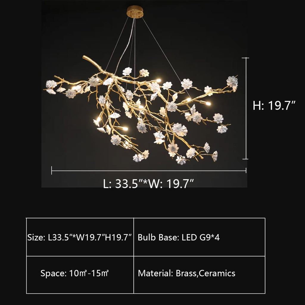 Post - Modern Art Brass and Ceramics Flower Pendant Branch Chandelier for Living/Dining Room - fovolighting