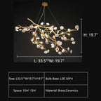 Post - Modern Art Brass and Ceramics Flower Pendant Branch Chandelier for Living/Dining Room - fovolighting