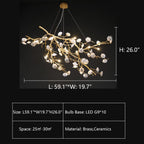 Post - Modern Art Brass and Ceramics Flower Pendant Branch Chandelier for Living/Dining Room - fovolighting
