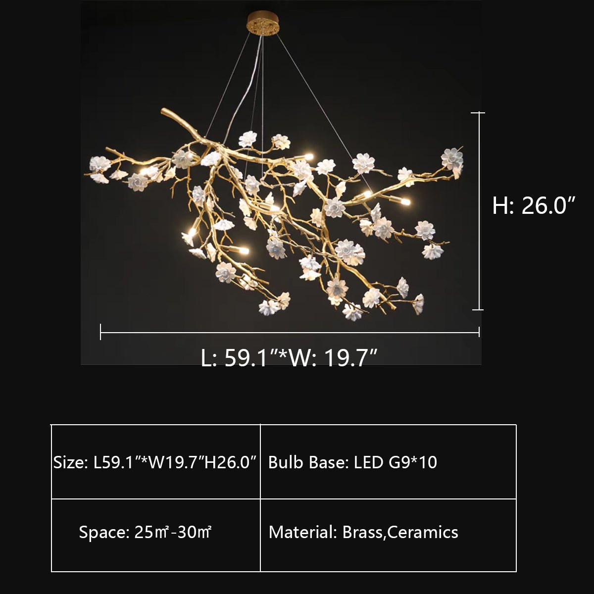Post - Modern Art Brass and Ceramics Flower Pendant Branch Chandelier for Living/Dining Room - fovolighting