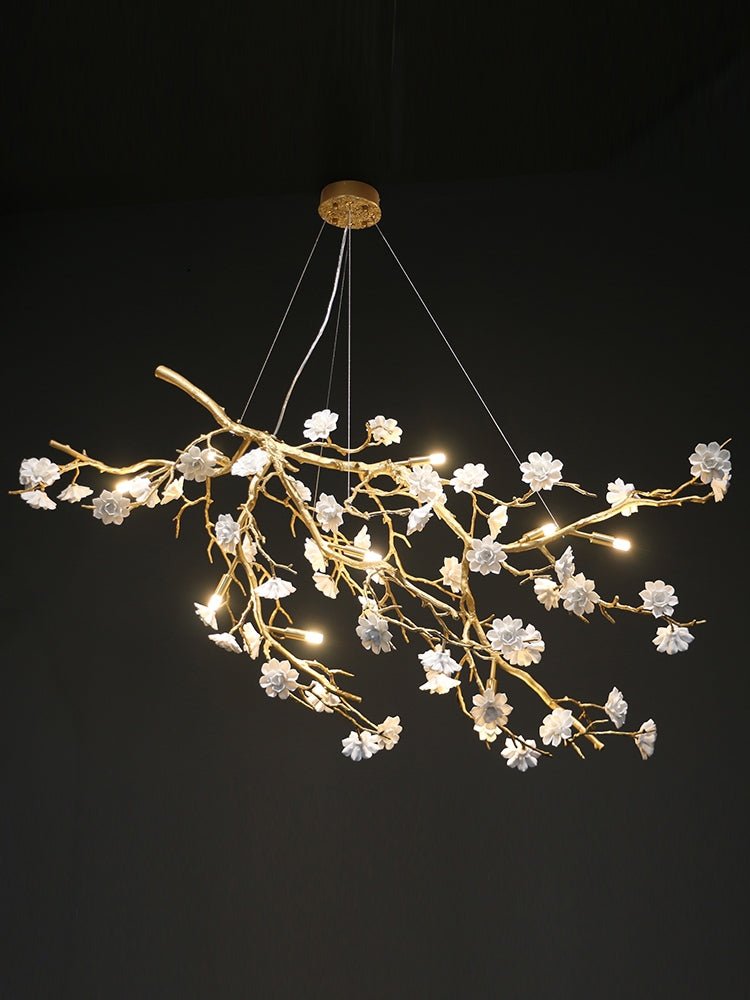 Post - Modern Art Brass and Ceramics Flower Pendant Branch Chandelier for Living/Dining Room - fovolighting