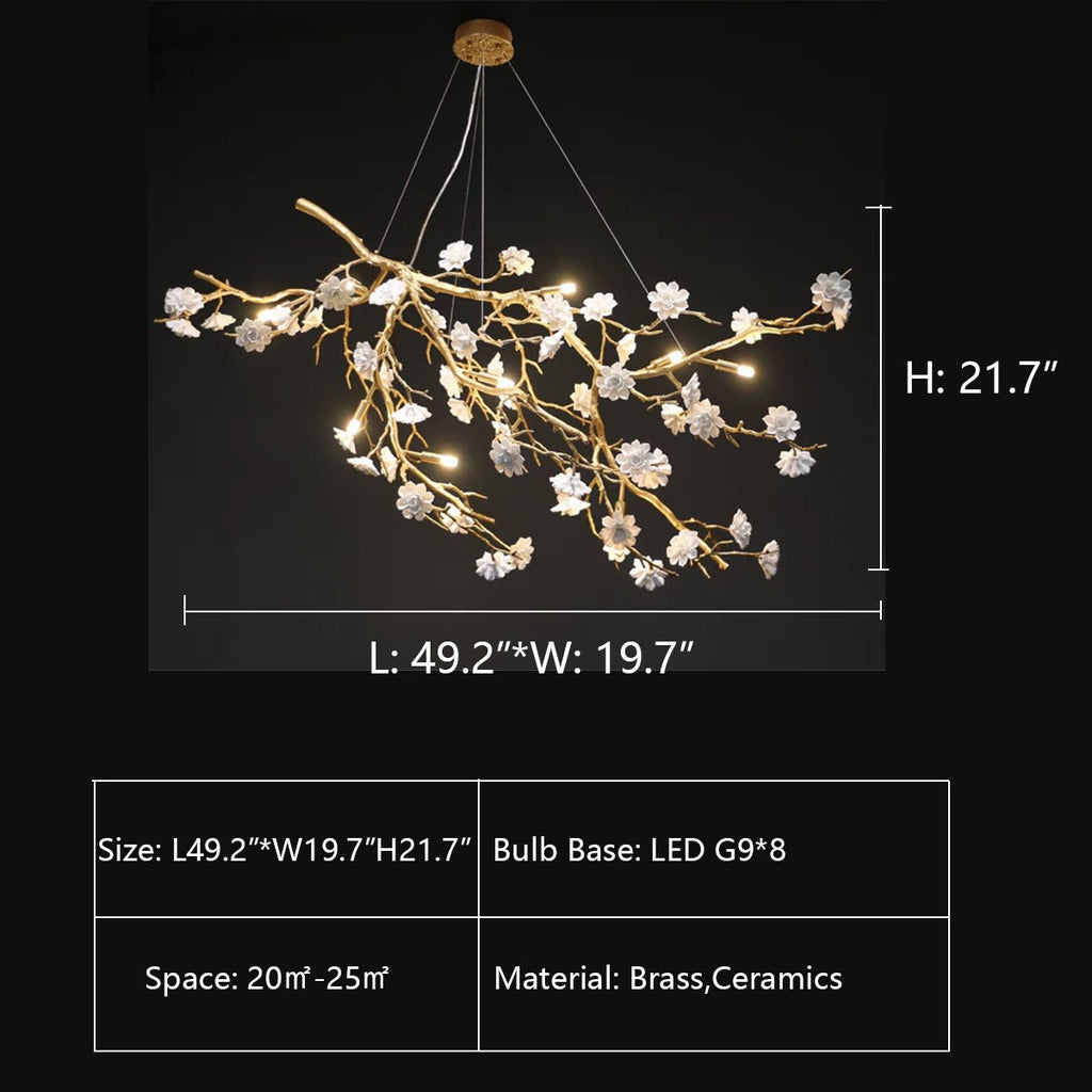 Post - Modern Art Brass and Ceramics Flower Pendant Branch Chandelier for Living/Dining Room - fovolighting