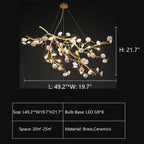 Post - Modern Art Brass and Ceramics Flower Pendant Branch Chandelier for Living/Dining Room - fovolighting