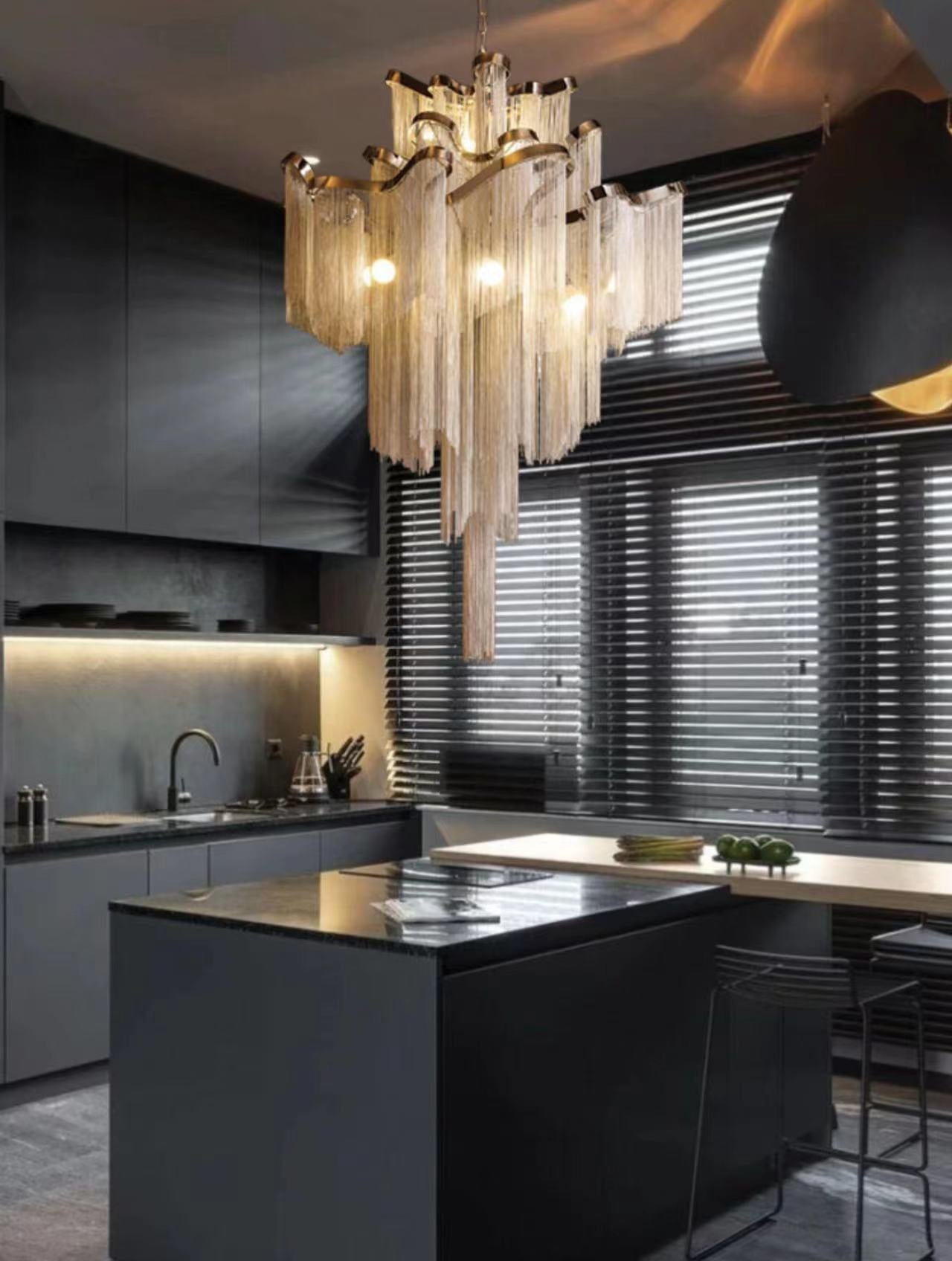 Post - Modern Extra Large Stainless Steel Long Tassel Chandelier for Large Living Room / Staircase / Villa / Duplexes - fovolighting