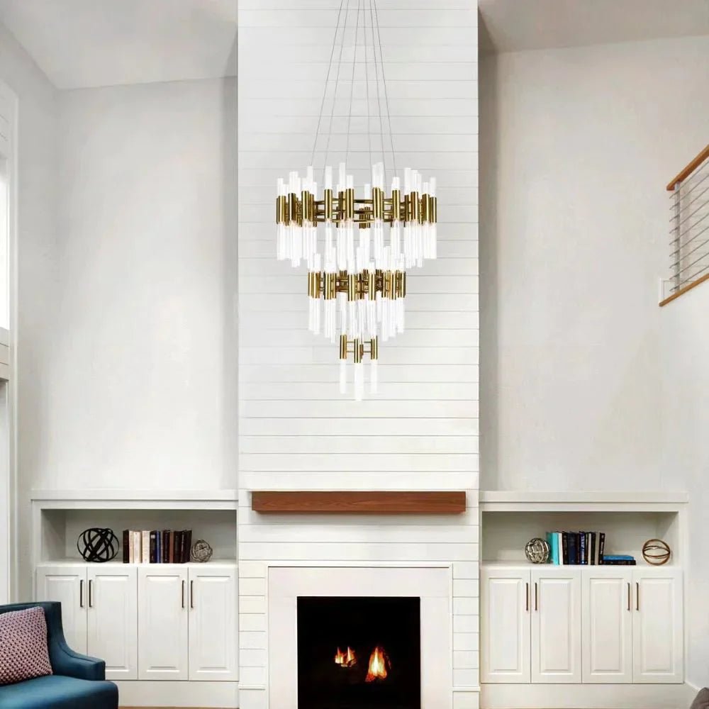 Post - modern Simple Light Luxury 3 - Tier Round Glass Tubes Chandelier - fovolighting
