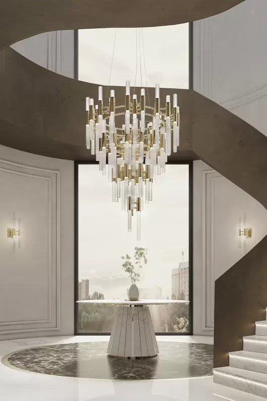 Post - modern Simple Light Luxury 3 - Tier Round Glass Tubes Chandelier - fovolighting