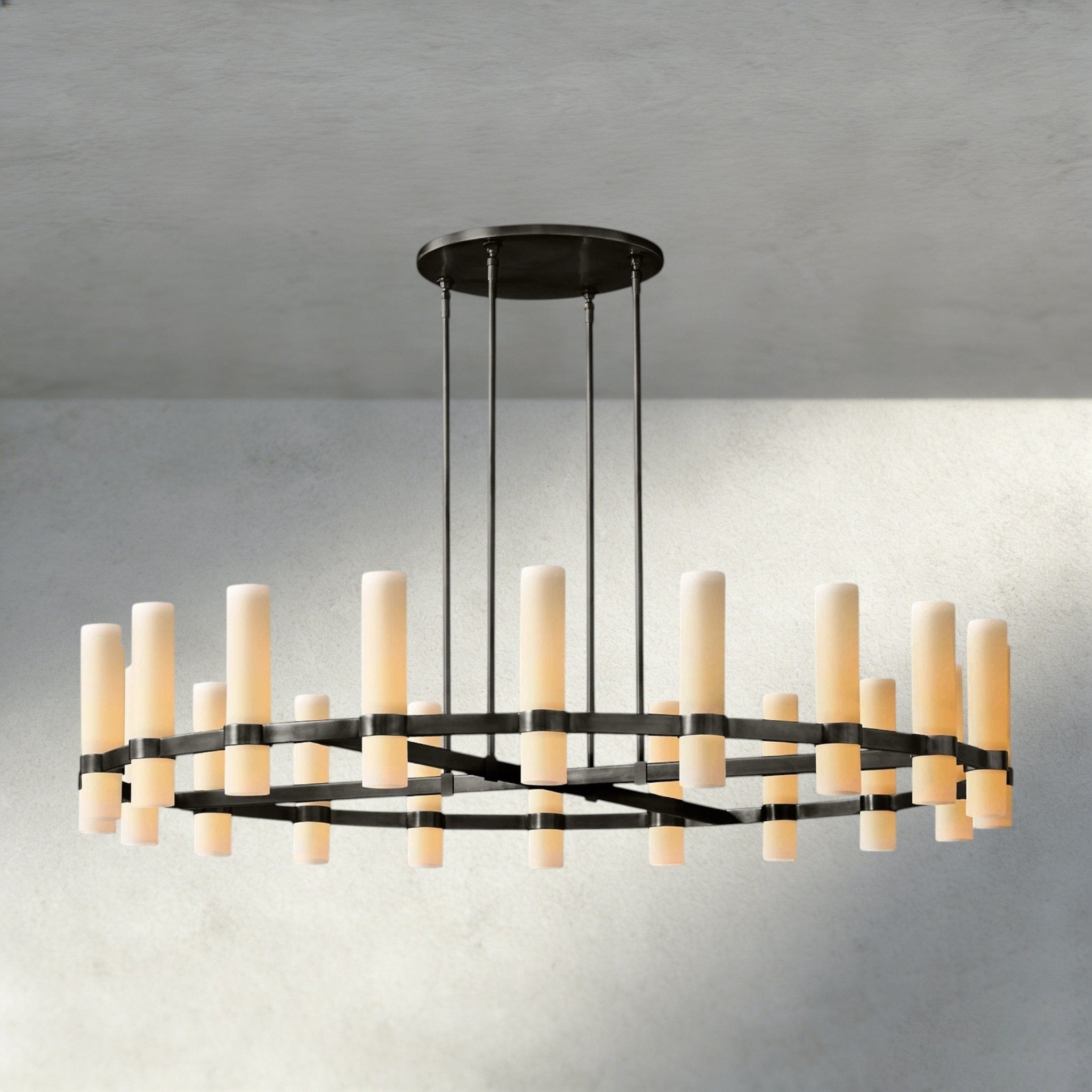 Ravay Round Milk Glass Chandelier 36", 48", 60" - fovolighting