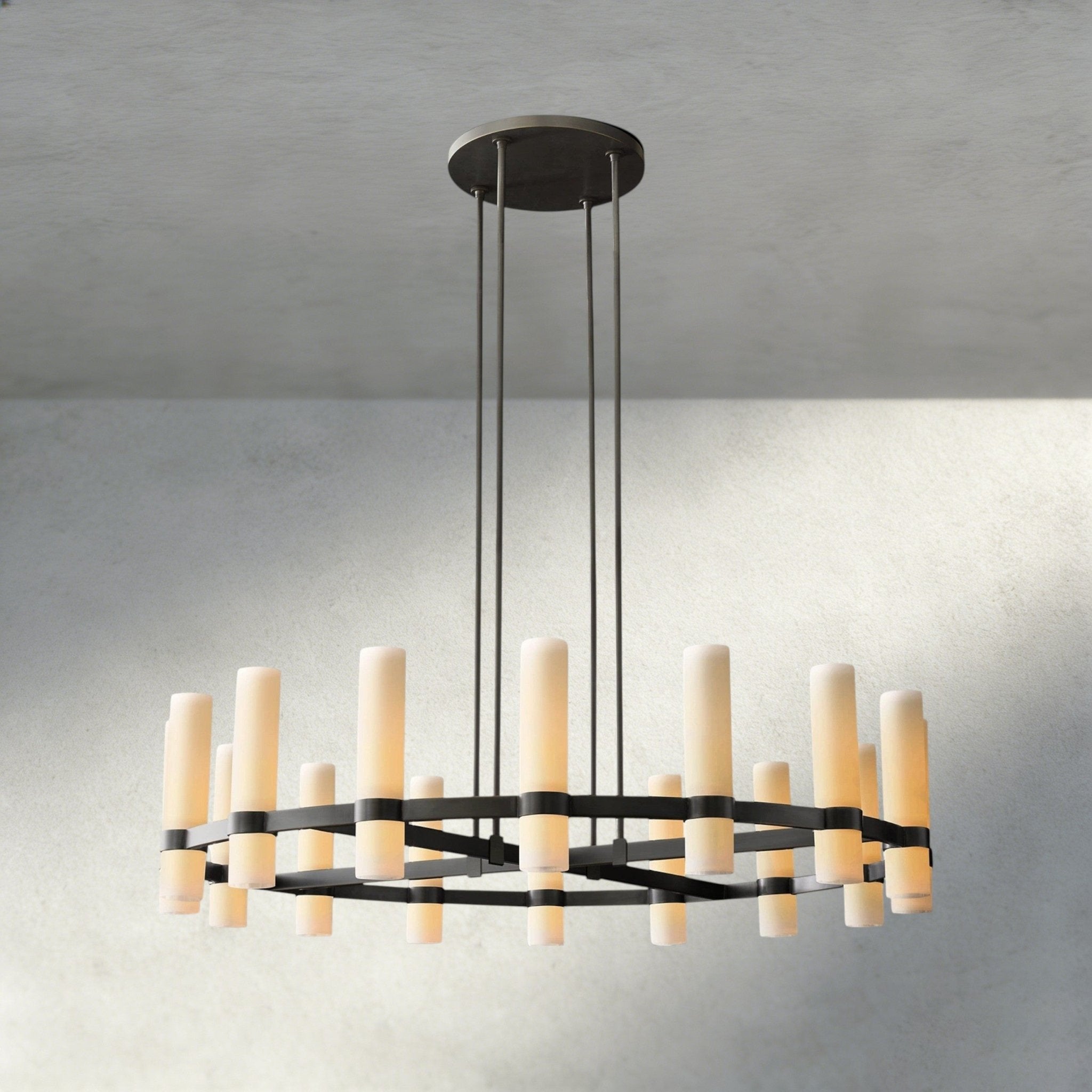 Ravay Round Milk Glass Chandelier 36", 48", 60" - fovolighting