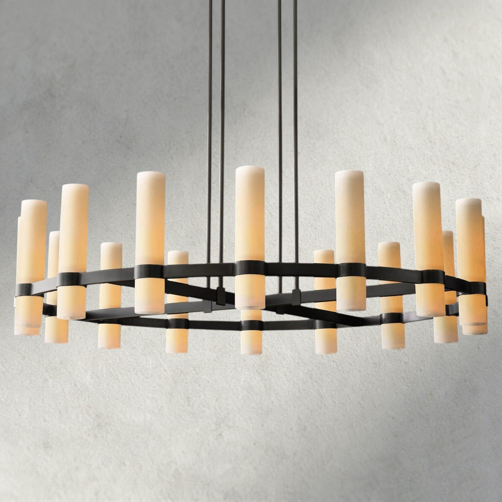 Ravay Round Milk Glass Chandelier 36", 48", 60" - fovolighting