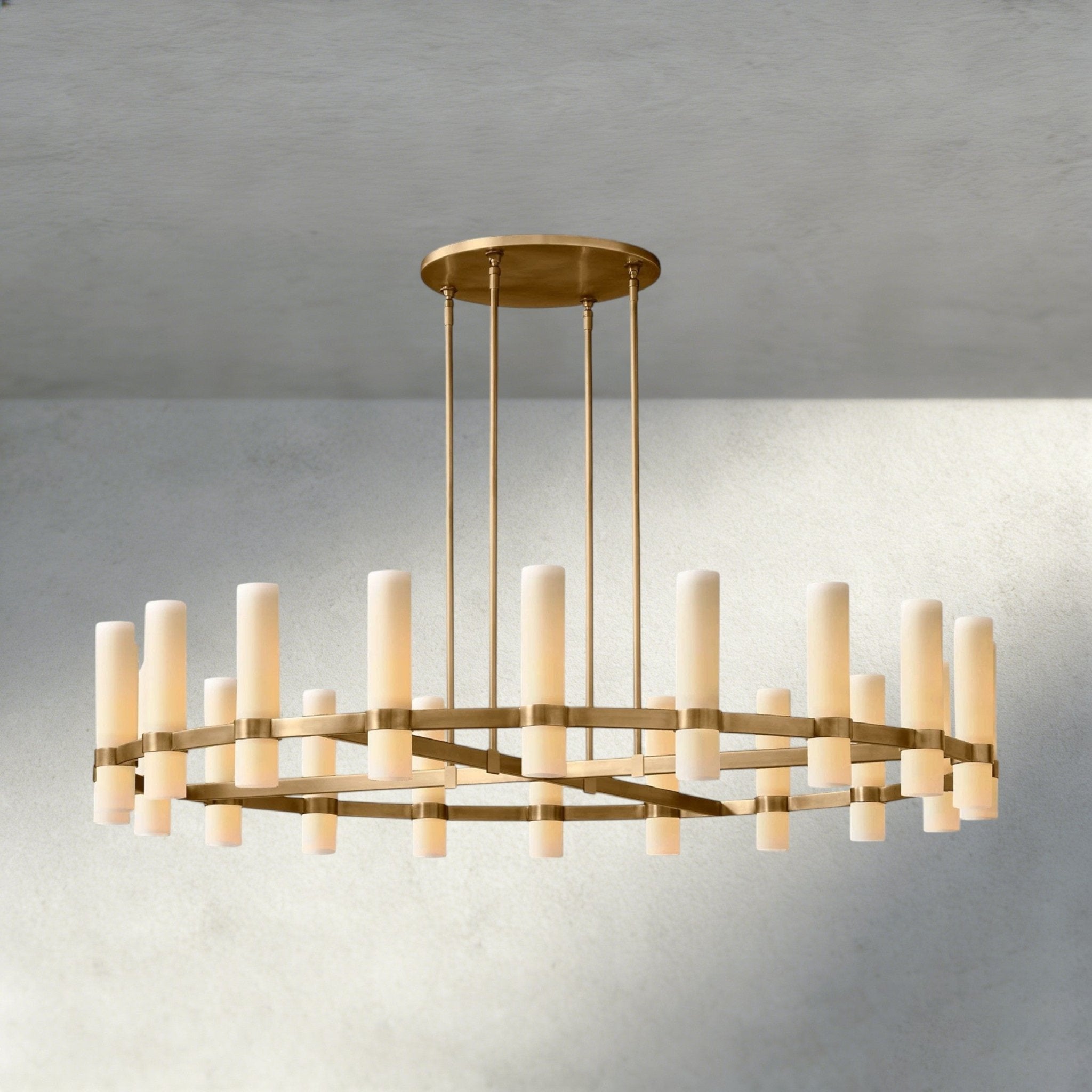 Ravay Round Milk Glass Chandelier 36", 48", 60" - fovolighting