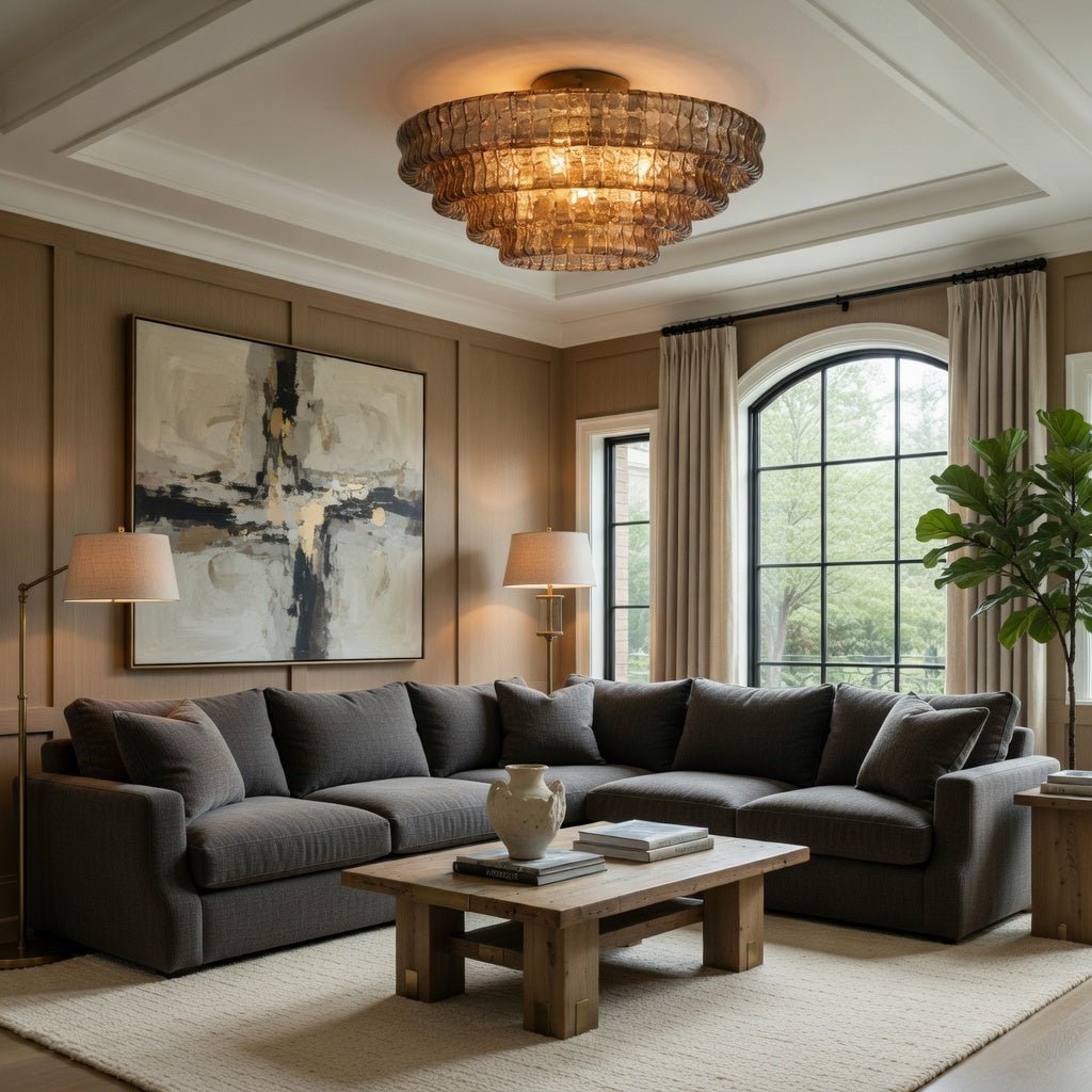 Riviera 35" Smoke Glass Flush Mount handelier - fovolighting