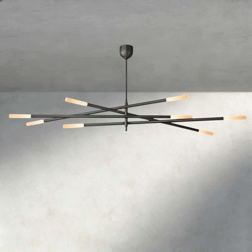 Roasi 8 - Light Mobile Etched Rod Chandelier 65", 80" - fovolighting