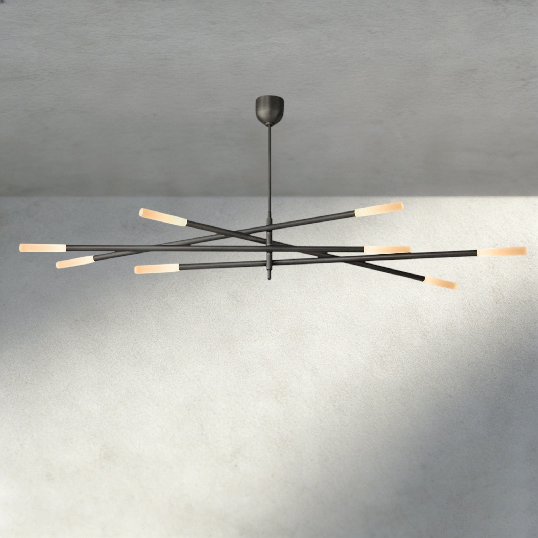 Roasi 8 - Light Mobile Etched Rod Chandelier 65", 80" - fovolighting