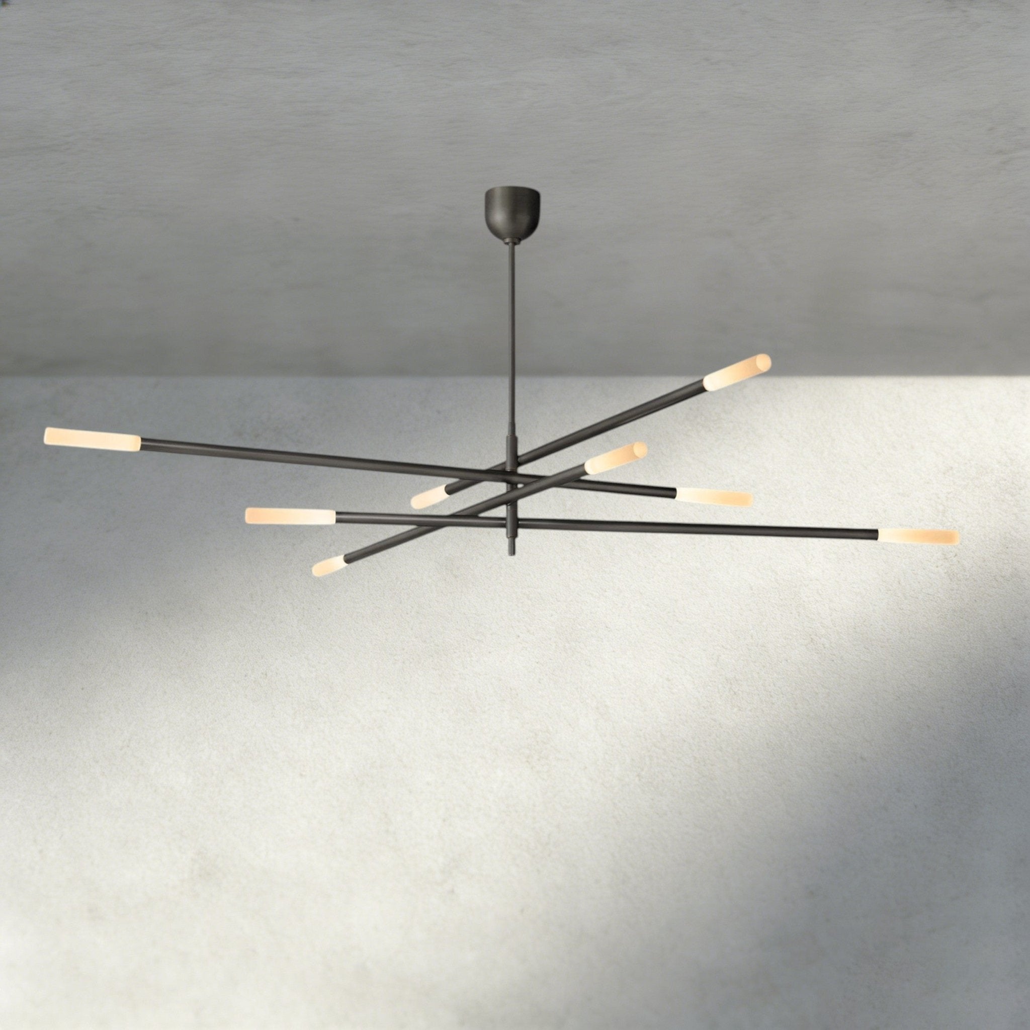 Roasi 8 - Light Mobile Etched Rod Chandelier 65", 80" - fovolighting
