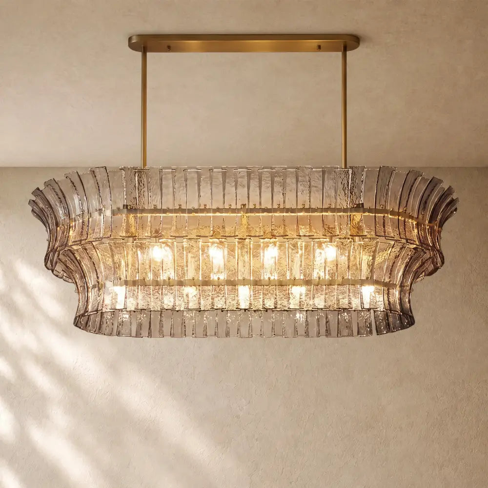 Romanion Glass Linear Chandelier - Antiqued Brass / 54’’ / Smoke