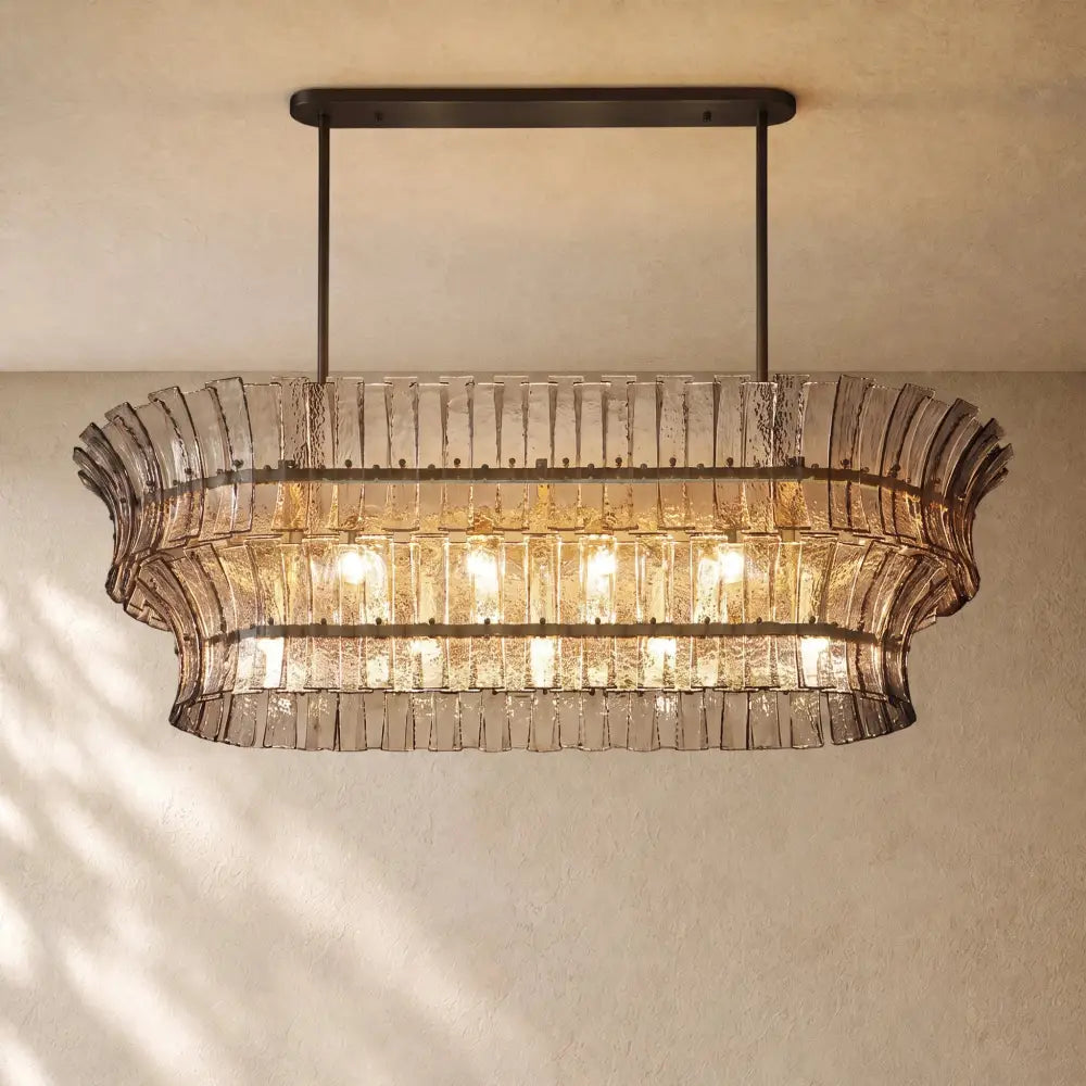 Romanion Glass Linear Chandelier - Bronze / 54’’ / Clear